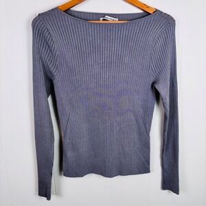 Abercrombie & Fitch Ribbed Knit Sweater Top Silver Gray Boat Neck Women's‎ Large